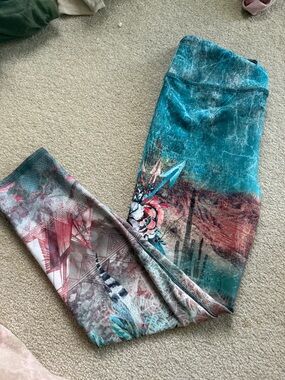 Kids Teal Multicolor Printed Leggings